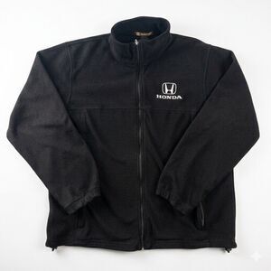 Honda Fleece Jacket Mens Large Black Harrington Full Zip Embroidered Logo